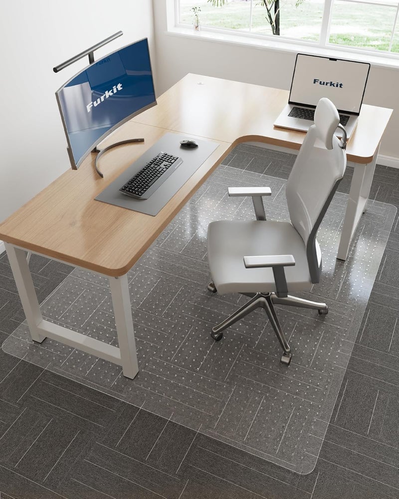 FURKIT 46"x 60" Clear Office Chair Mat for Carpet, Anti-Scratch Durable Plastic Desk Chair Mat for Rolling Chairs, Waterproof Non-Slip Carpet Protector Mat for Work, Game, Home Office - Image 1